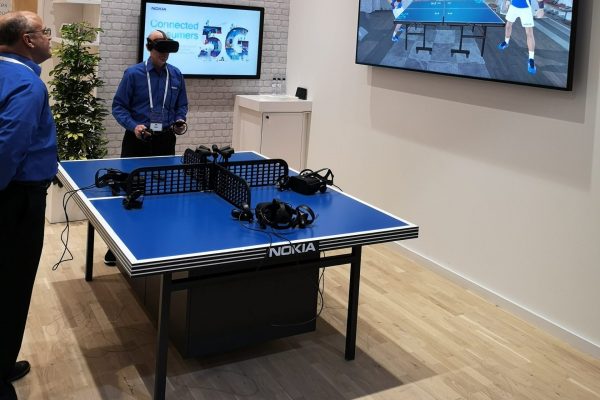 Person trying the VR Ping Pong experience