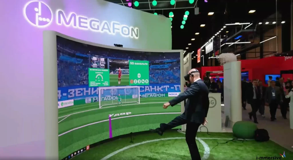 A guy playing football in VR