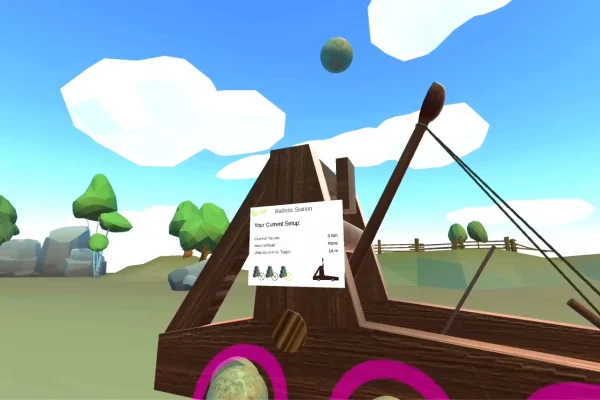 Geothe VR Game in-game footage of a launching catapult